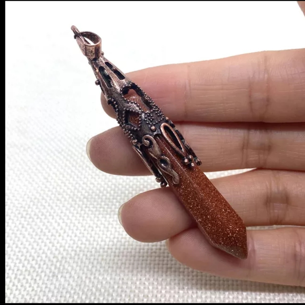 Gold Sandstone Crystal Point Necklace